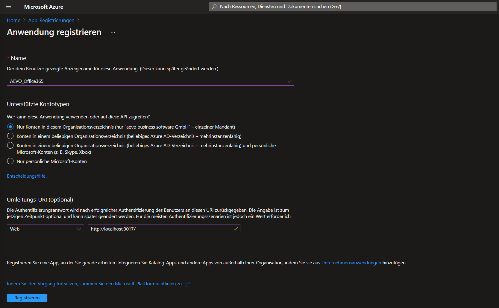 AEVO_Mailclient_Office365_AnmeldungRegistrieren