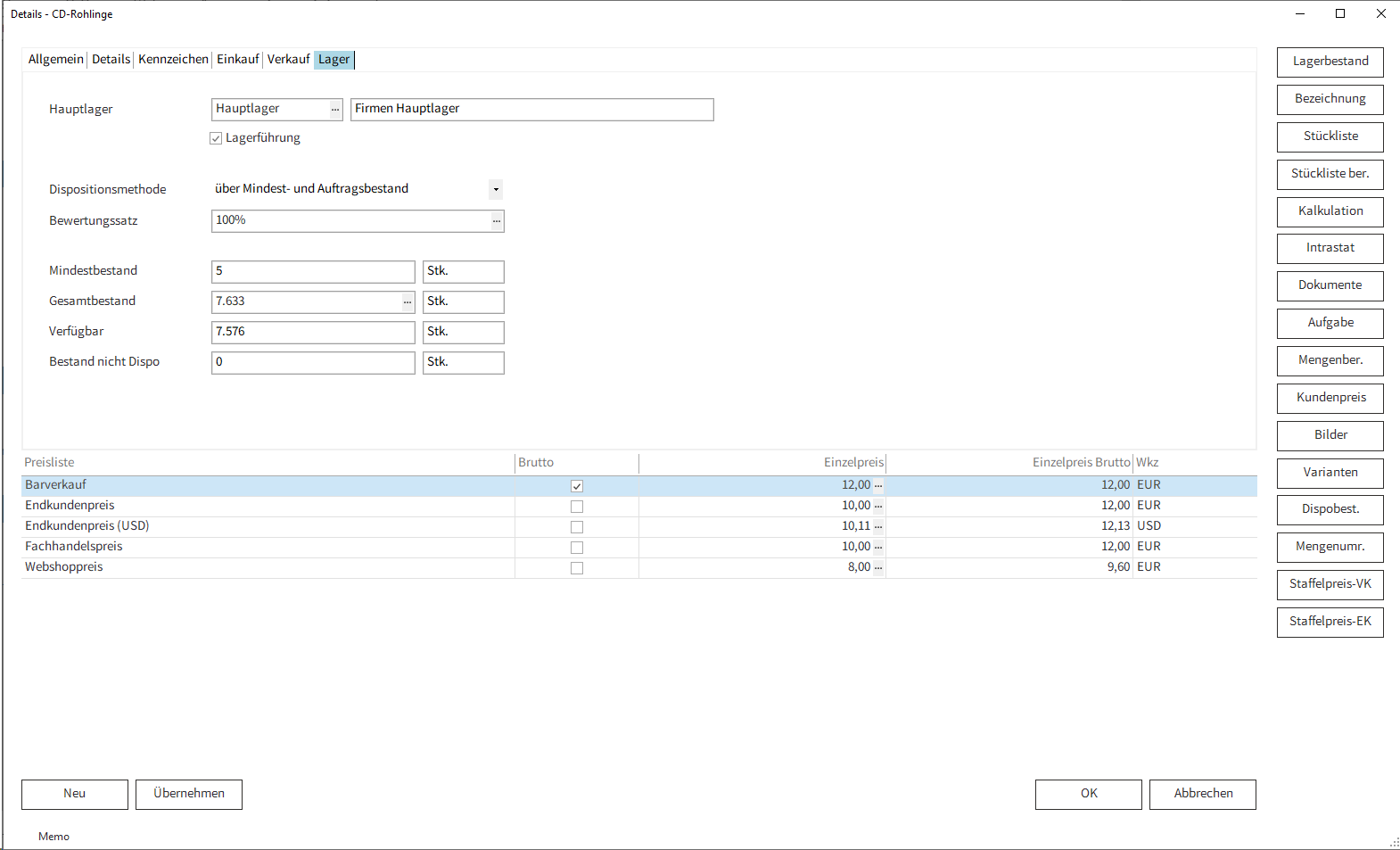 artikelneuanlagelager
