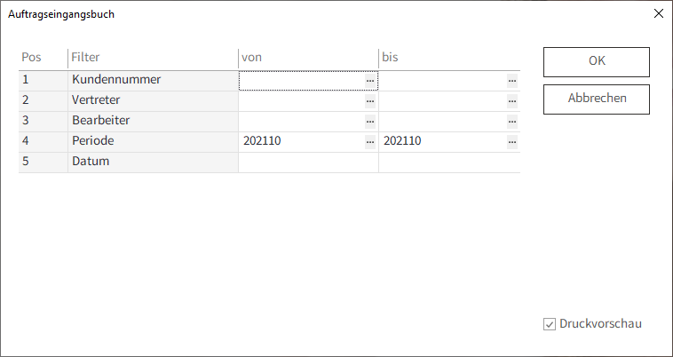 Auftragseingangsbuch